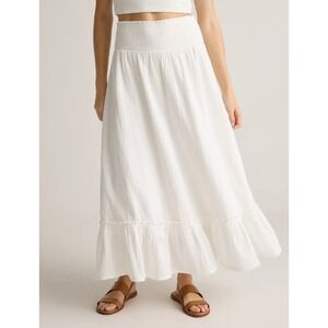 NWOT Quince Womens Gauze Smocked Waist Maxi Skirt XS Organic Cotton Boho White